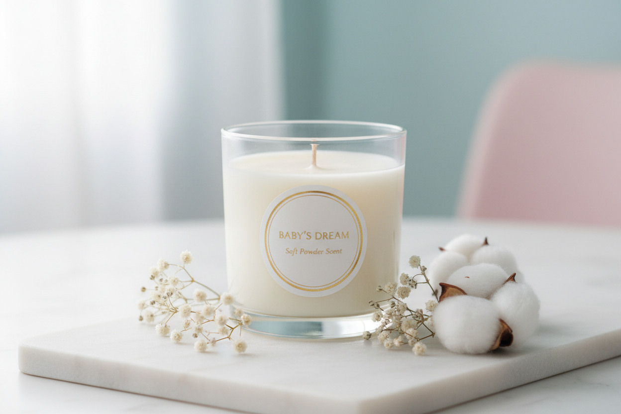 Bougie parfumée maison à la poudre de bébé