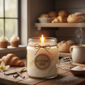 Buttercreme scented homemade candle in a glass jar