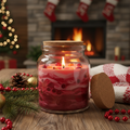 Cranberry scented homemade candle in a glass jar