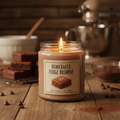 Fudge brownie scented homemade candle in a glass jar