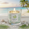 Coconut lime scented homemade candle in a glass jar
